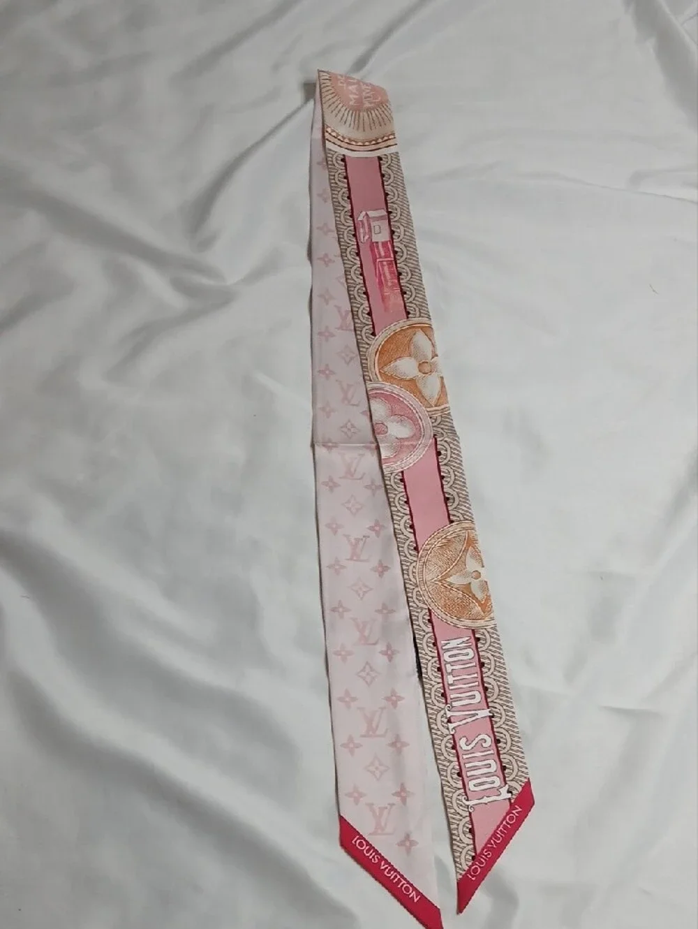 Louis Vuitton Pink and Gold Monogram Silk Twilly